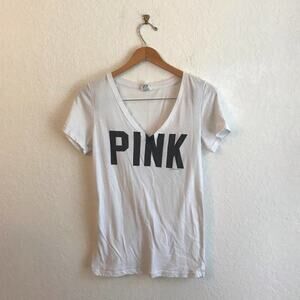 Y2K Pink Victoria’s Secret L top t-shirt v neck cotton preppy white